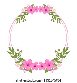 Vector illustration greeting card template or invitation card with pink flower frames bloom hand drawn