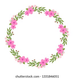 Vector illustration greeting card template or invitation card with pink flower frames bloom hand drawn