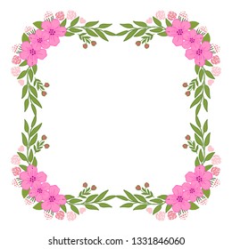 Vector illustration greeting card template or invitation card with pink flower frames bloom hand drawn