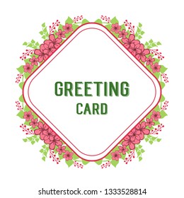 Vector illustration greeting card template with floral frame white backdrop