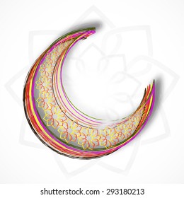Vector Illustration greeting card template with colorful moon- 'Eid Mubarak'