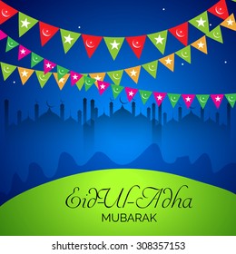 Vector Illustration of a Greeting card template for Muslim Community Festival Eid-Ul-Adha .