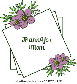 Vector illustration greeting card thank you mom for various abstract purple wreath frames