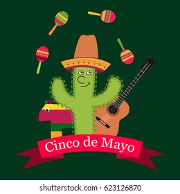 Vector illustration greeting card. Traditional elements for Cinco de Mayo celebrations. Mexico fiesta. 