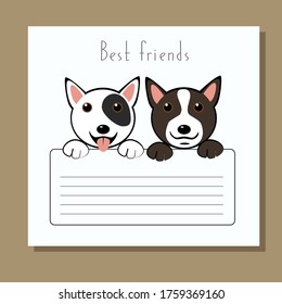 vector illustration greeting card with two cute funny chibi dog friends