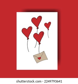 Ilustración vectorial. Tarjeta de saludo para el Día de San Valentín. Fondo colorido al estilo de las caricaturas, que consiste en símbolos dibujados a mano del 14 de febrero. El concepto de amor, de amor, de pasión.