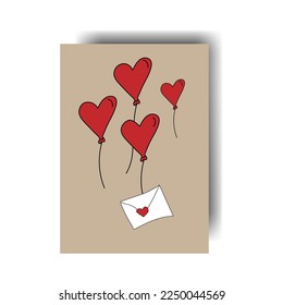 Vector illustration. Greeting card for Valentine's Day. Colorful background in cartoon style, consisting of hand-drawn symbols of February 14th. The concept of love, falling in love, passion.