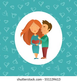 Vector illustration. Greeting card with Valentine's day holiday. Postcard with the image of enamored pair. Cartoon characters.