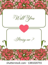 Vector illustration greeting card will you marry me with pink flower frames blooms hand drawn