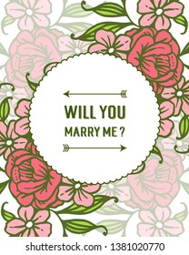 Vector illustration greeting card will you marry me with pink flower frames blooms hand drawn