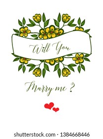 Vector illustration greeting card will you marry me for artwork yellow bouqet frame
