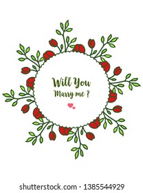 Vector illustration greeting card will you marry me with wreath frames isolated on white backdrop