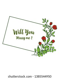 Vector illustration greeting card will you marry me with wreath frames isolated on white backdrop