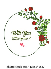 Vector illustration greeting card will you marry me with wreath frames isolated on white backdrop