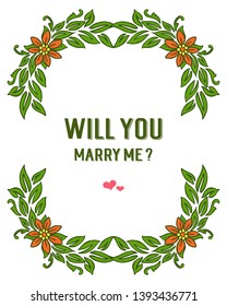 Vector illustration greeting card will you marry me with style orange wreath frame hand drawn