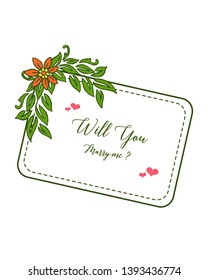 Vector illustration greeting card will you marry me with style orange wreath frame hand drawn