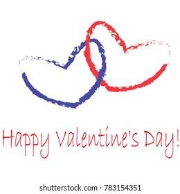 Vector illustration for a greeting card, wrapping paper or banner to the Day of all lovers with the image of a blue and red heart and the inscription "Happy Valentine's Day!" on a white background