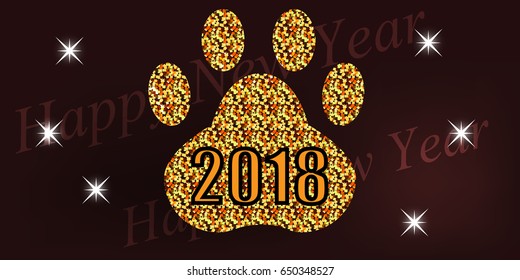 Vector illustration of a greeting card. Year of the dog 2018. Design of the calendar page