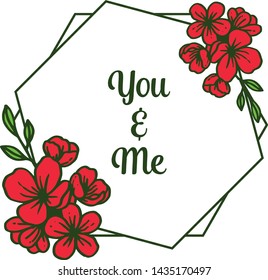 Vector illustration greeting card you and me with artwork red wreath frame