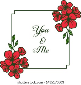 Vector illustration greeting card you and me with artwork red wreath frame