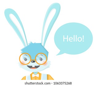 Vector illustration of a greeting with a cartoon bunny.