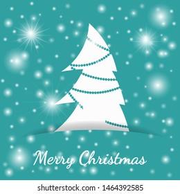 Vector illustration. Greeting christmas card in a minimalist flat style. Paper white Christmas tree hidden in the paper slot