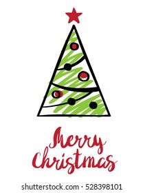Vector illustration of a greeting Christmas tree color poster