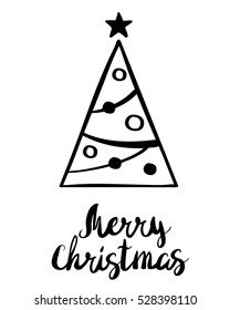 Vector illustration of a greeting Christmas tree black and white poster