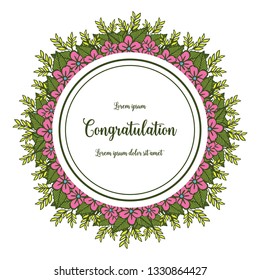 Vector illustration greeting congratulation with bloom green leaf flower frame hand drawn