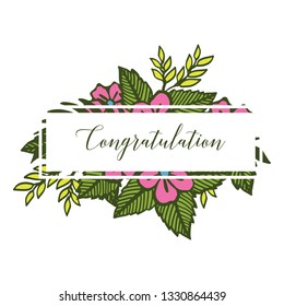 Vector illustration greeting congratulation with bloom green leaf flower frame hand drawn