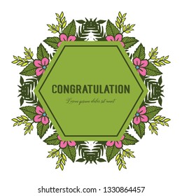 Vector illustration greeting congratulation with bloom green leaf flower frame hand drawn