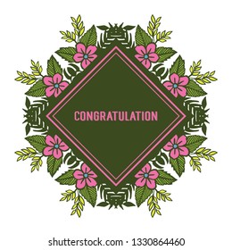 Vector illustration greeting congratulation with bloom green leaf flower frame hand drawn