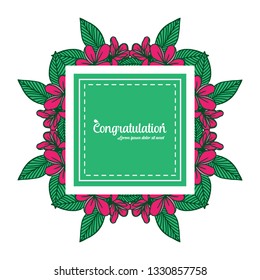 Vector illustration greeting congratulation with green leaf floral frame decoration hand drawn