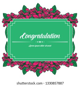 Vector illustration greeting congratulation with green leaf floral frame decoration hand drawn