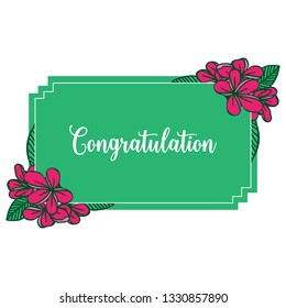 Vector illustration greeting congratulation with green leaf floral frame decoration hand drawn