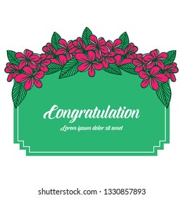 Vector illustration greeting congratulation with green leaf floral frame decoration hand drawn