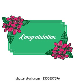 Vector illustration greeting congratulation with green leaf floral frame decoration hand drawn