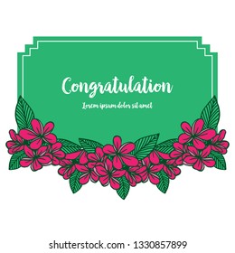 Vector illustration greeting congratulation with green leaf floral frame decoration hand drawn