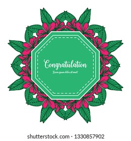 Vector illustration greeting congratulation with green leaf floral frame decoration hand drawn