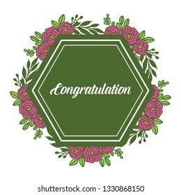 Vector illustration greeting congratulation with picture of a flower frame hand drawn