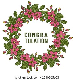 Vector illustration greeting congratulation with pink flower frame bloom hand drawn