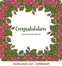 Vector illustration greeting congratulation with pink flower frame bloom hand drawn