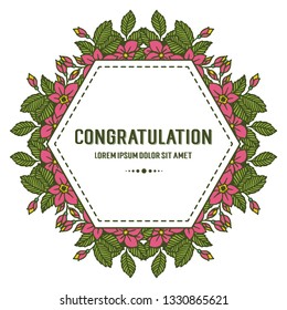 Vector illustration greeting congratulation with pink flower frame bloom hand drawn