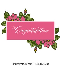 Vector illustration greeting congratulation with pink flower frame bloom hand drawn