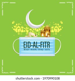 vector illustration of greeting for  Eid al-Fitr Mubarak text means Eid al-Fitr Mubarak