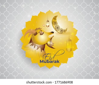 vector illustration of greeting for Eid Mubarak text means Eid Mubarak, golden shiny moon, concept for festive background 
