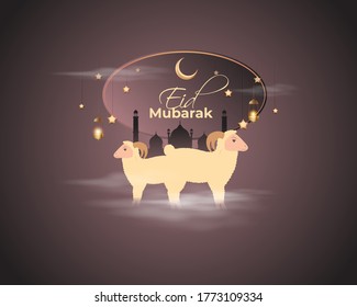vector illustration of greeting for Eid Mubarak text means Eid Mubarak, golden shiny moon, concept for festive background 