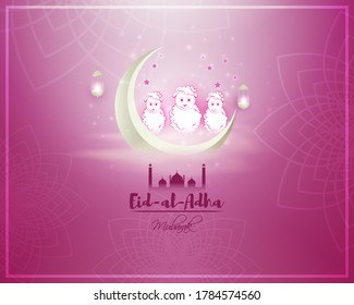 vector illustration of greeting for Eid Mubarak text means Eid Mubarak, golden shiny moon, concept for festive background 