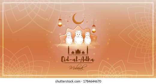 vector illustration of greeting for Eid Mubarak text means Eid Mubarak, golden shiny moon, concept for festive background 