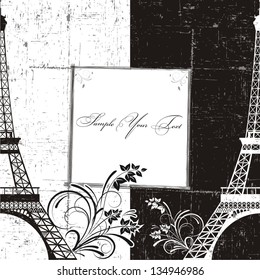 Vector illustration of a greeting with  Eiffel tower